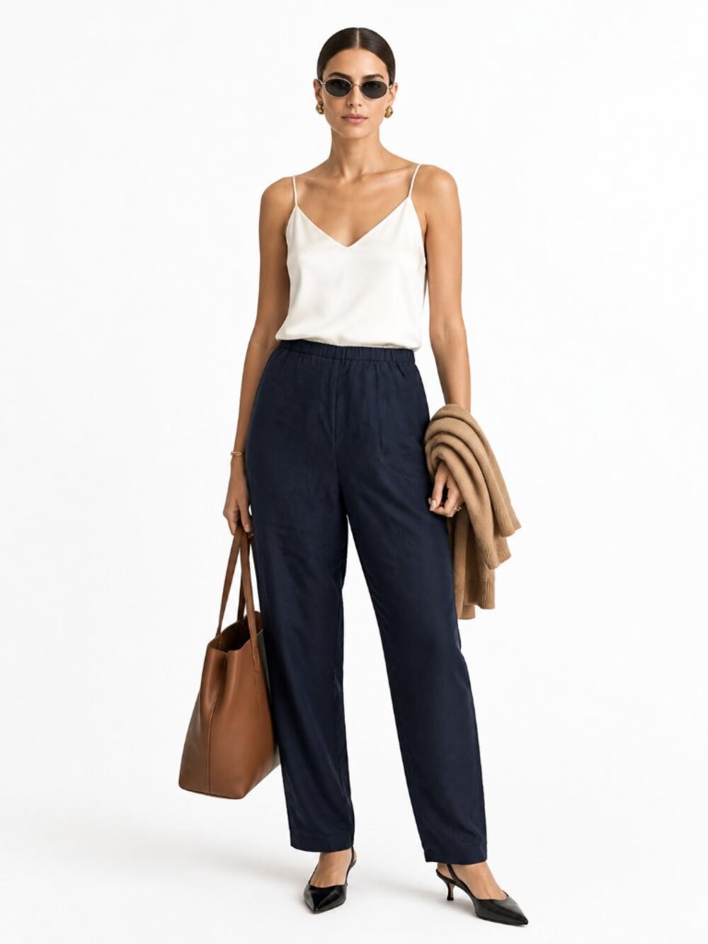 Vintage Saks Fifth Avenue Silk Pants Navy Blue Size L Quiet Luxury